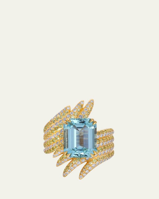 18K Yellow Gold Pssaro Ring with Diamonds and Gemstones